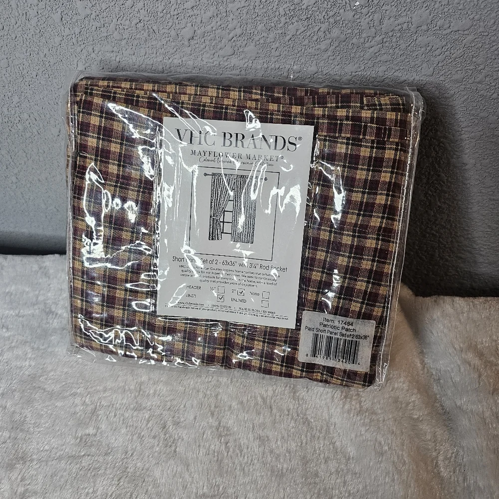 VHC Brands Patriotic Patch Plaid Short Panel Set of 2 63x36 Americana Collection